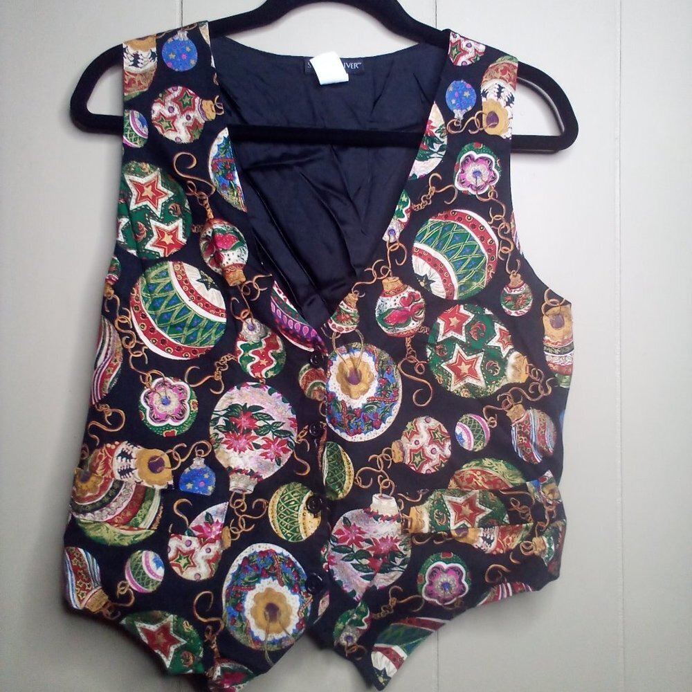 Saddle River Christmas Vest M Christmas Balls Black